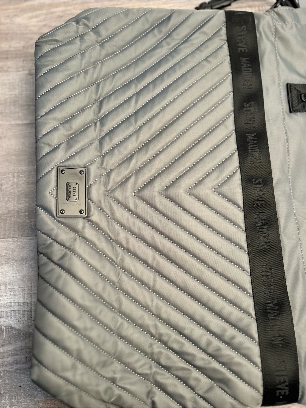 Steve Madden Quilted Tote in Light Gray with Black Trim